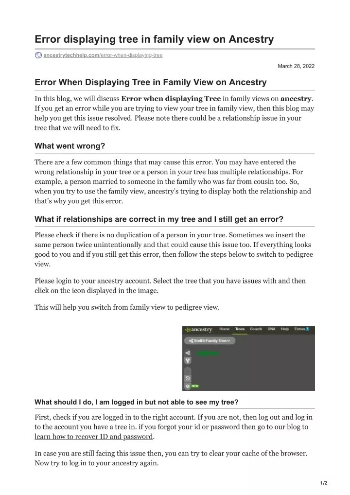 error displaying tree in family view on ancestry