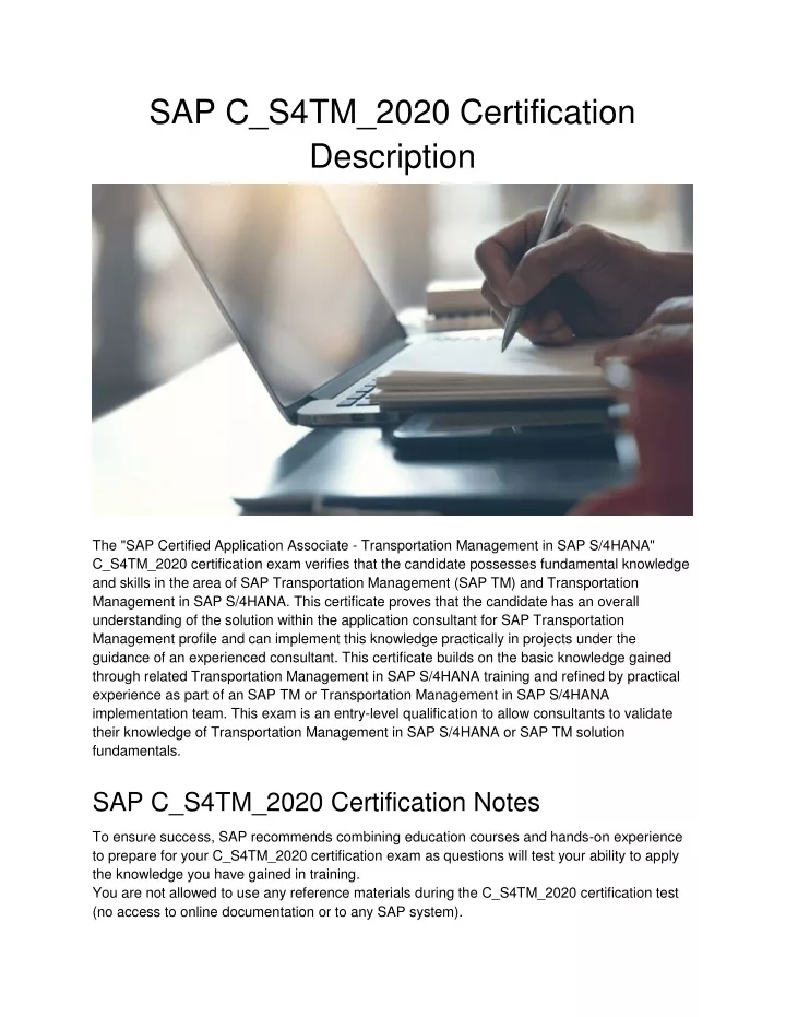 sap c s4tm 2020 certification description