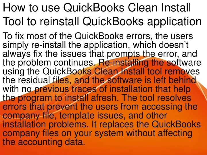 how to use quickbooks clean install tool to reinstall quickbooks application