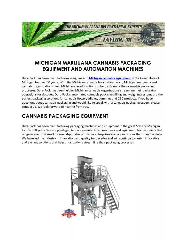 michigan marijuana cannabis packaging equipment