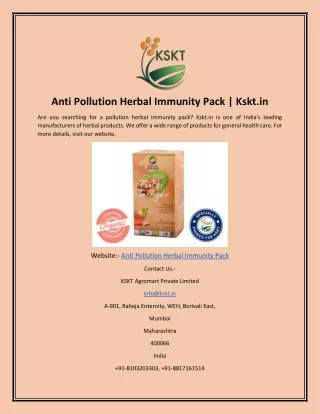 Anti Pollution Herbal Immunity Pack | Kskt.in