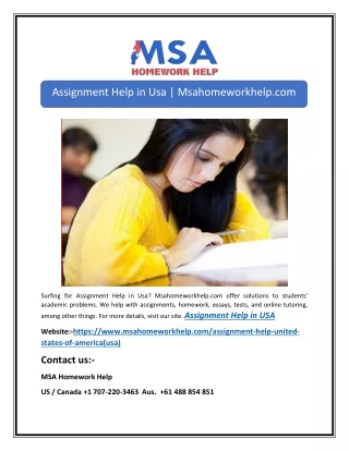 Assignment Help in Usa | Msahomeworkhelp.com