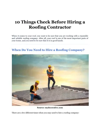 10 Things Check Before Hiring a Roofing Contractor