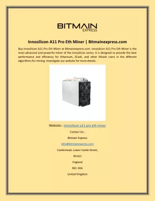 Innosilicon A11 Pro Eth Miner | Bitmainexpress.com