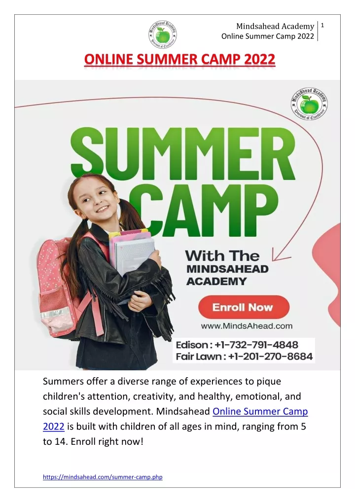 mindsahead academy online summer camp 2022