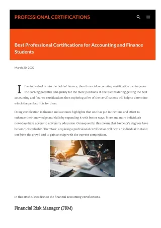 Best Professional Certifications for Accounting and Finance Students