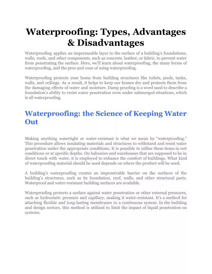 waterproofing types advantages disadvantages