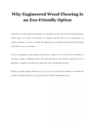 why engineered wood flooring is an eco friendly