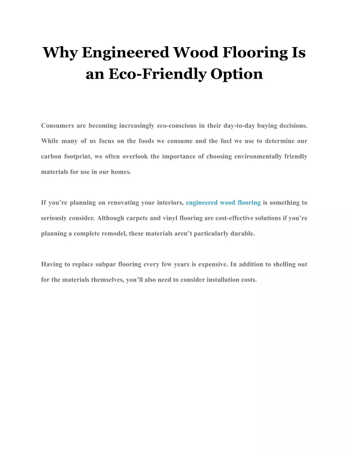 why engineered wood flooring is an eco friendly