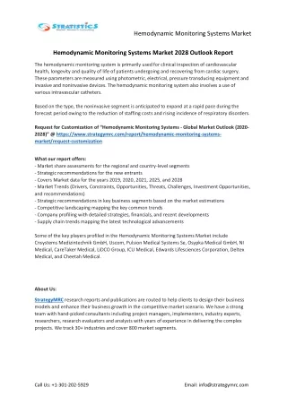 Hemodynamic Monitoring Systems Market Forecasts to 2028