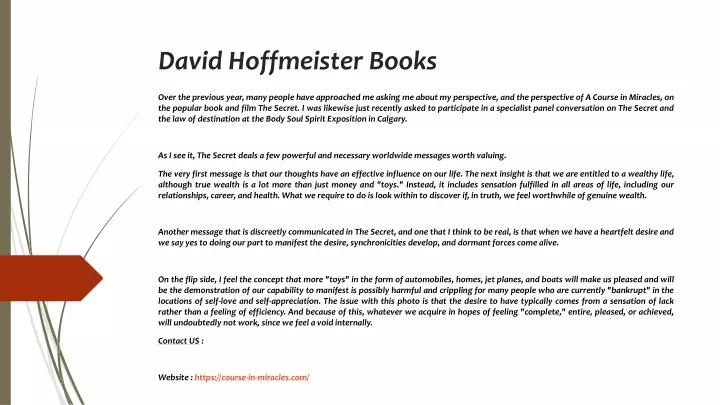 david hoffmeister books