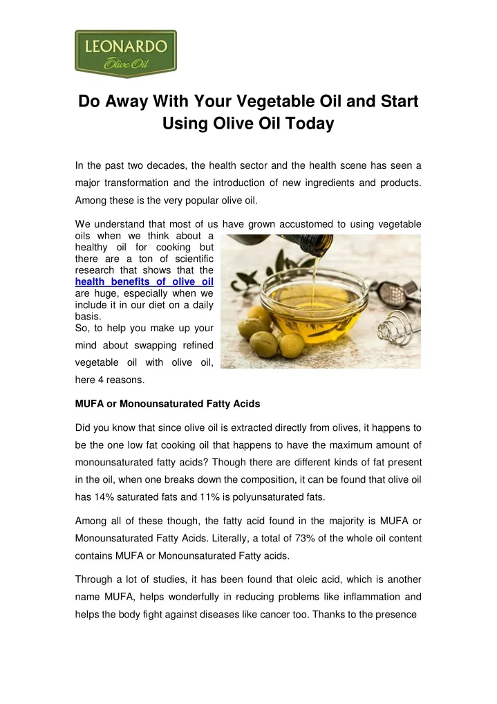 do away with your vegetable oil and start using