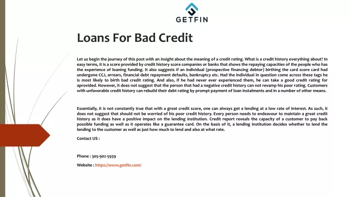 loans for bad credit