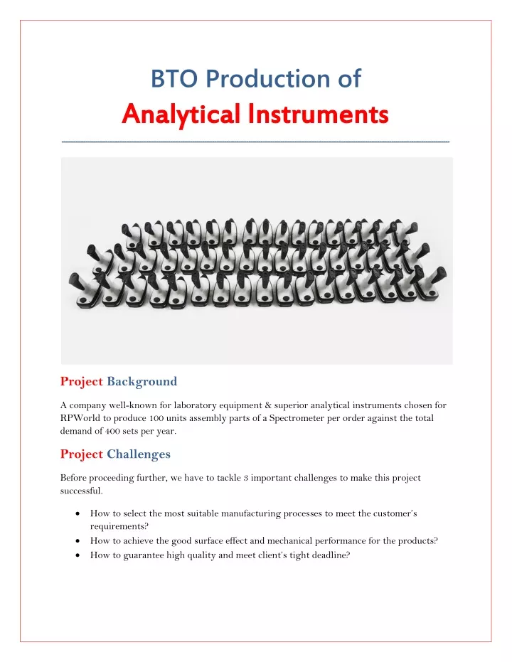 bto production of analytical instruments