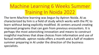 machine learning 6 weeks summer training in noida