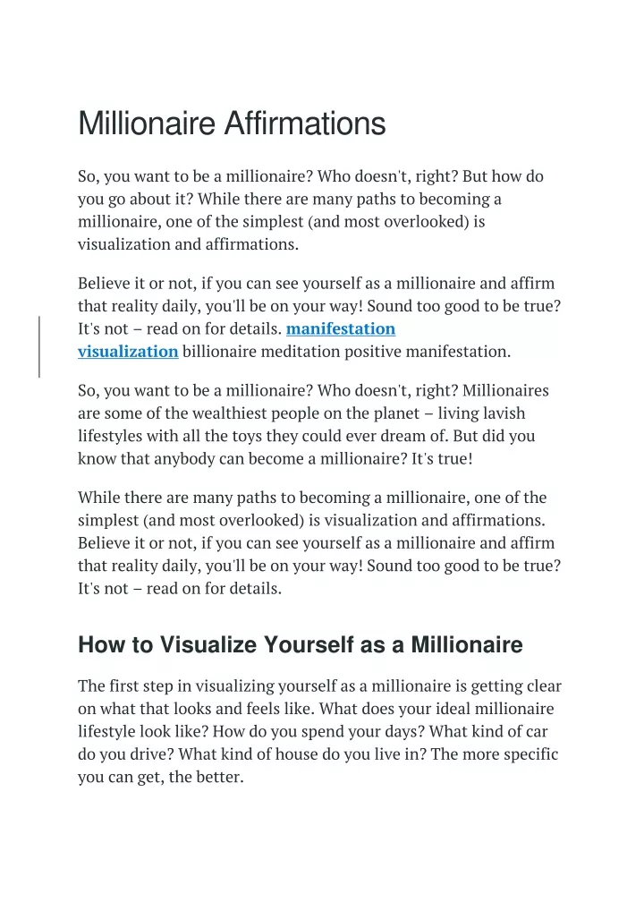 millionaire affirmations