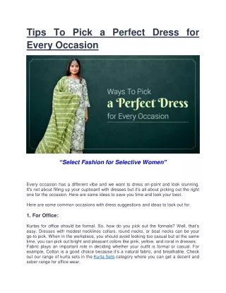 Tips To Pick a Perfect Dress for Every Occasion - Mora Labels
