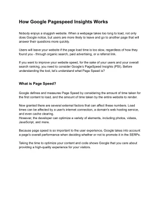 how google pagespeed insights works