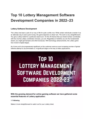 Top 10 Lottery Management Software Development Companies in 2022–23