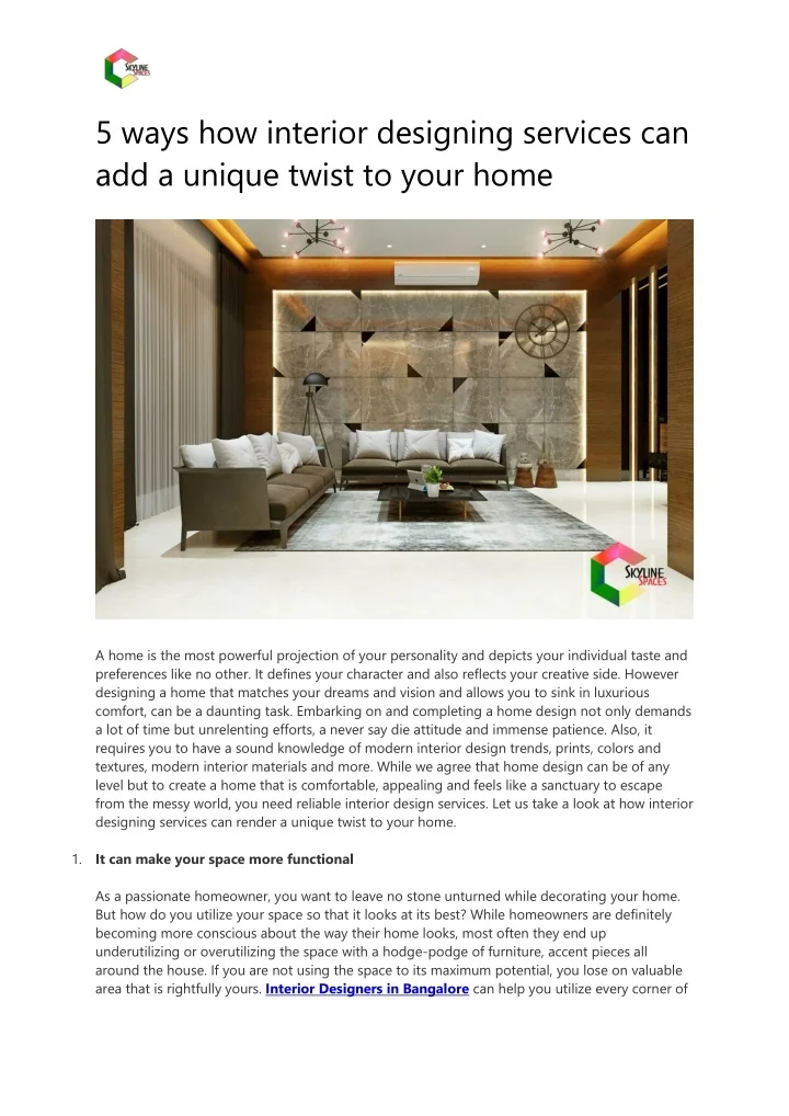 PPT - 5 ways how interior designing services can add a unique twist to ...