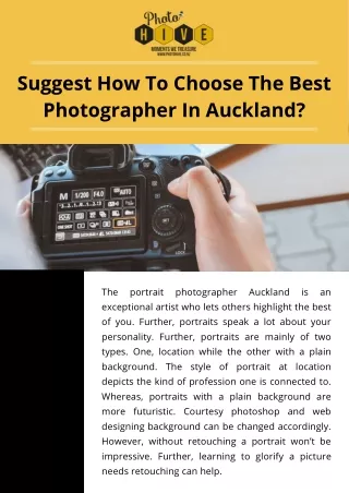 Suggest How To Choose The Best Photographer In Auckland