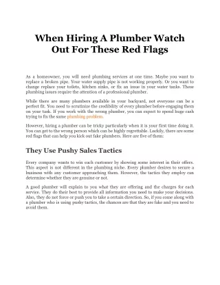 when hiring a plumber watch out for these