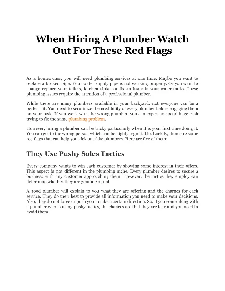 when hiring a plumber watch out for these