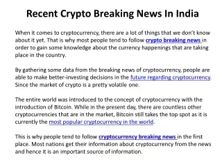 Recent Crypto Breaking News In India - CMN News