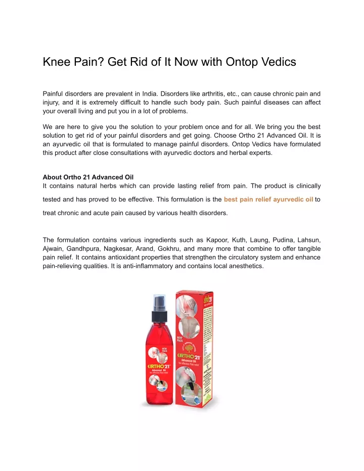 knee pain get rid of it now with ontop vedics