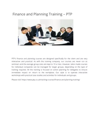 finance and planning training ptp