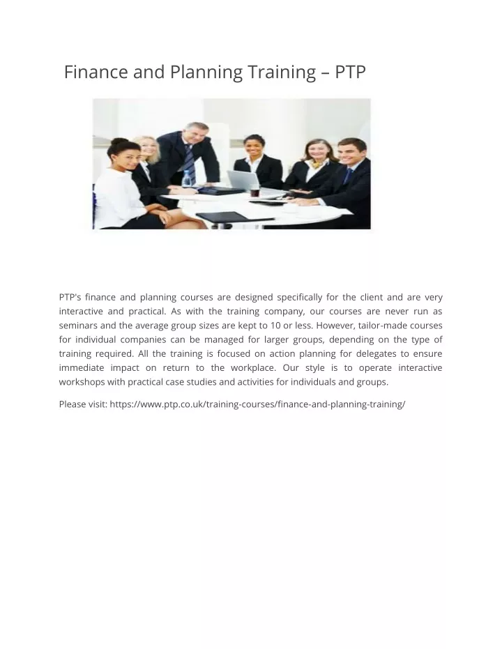 finance and planning training ptp