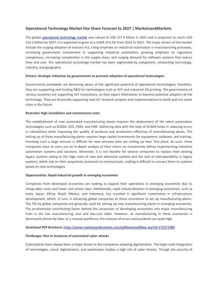 operational technology market size share forecast