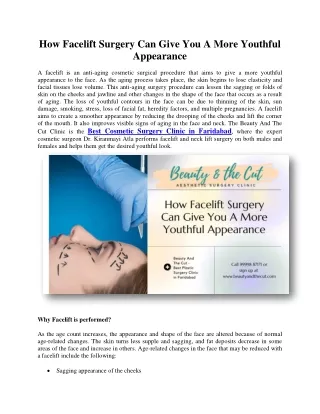 How Facelift Surgery Can Give You A More Youthful Appearance