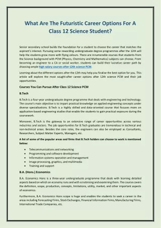 What Are The Futuristic Career Options For A Class 12 Science Student