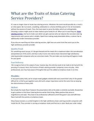 What are the Traits of Asian Catering Service Providers