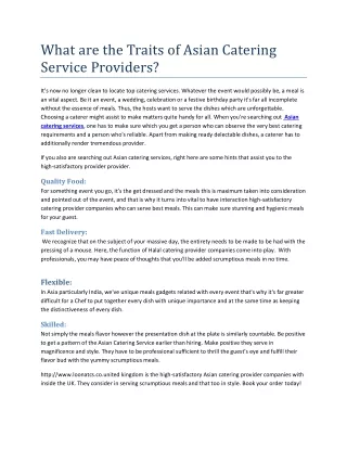 what are the traits of asian catering service