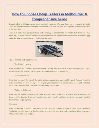 how to choose cheap trailers in melbourne