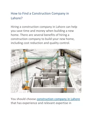 How to Find a Construction Company in Lahore?