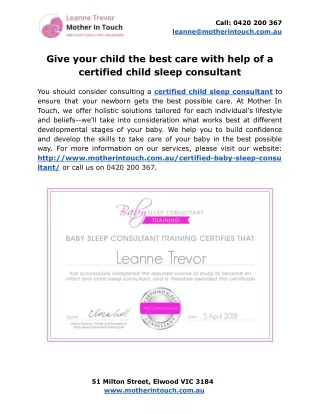Give your child the best care with help of a certified child sleep consultant