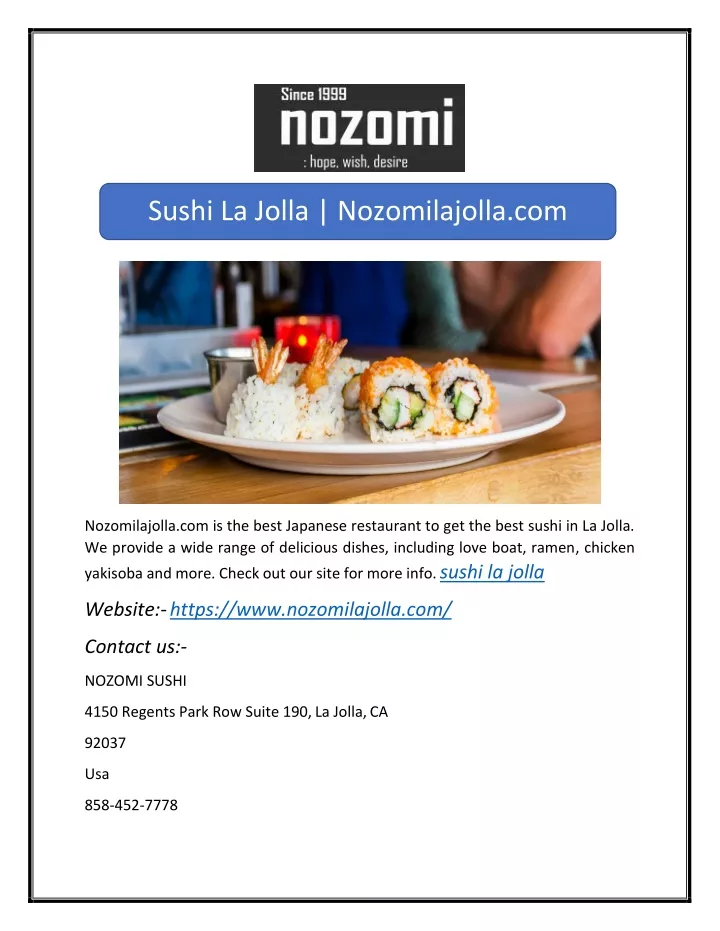 sushi la jolla nozomilajolla com