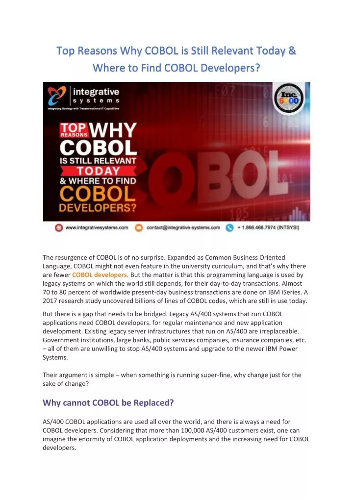 top reasons why cobol is still relevant today