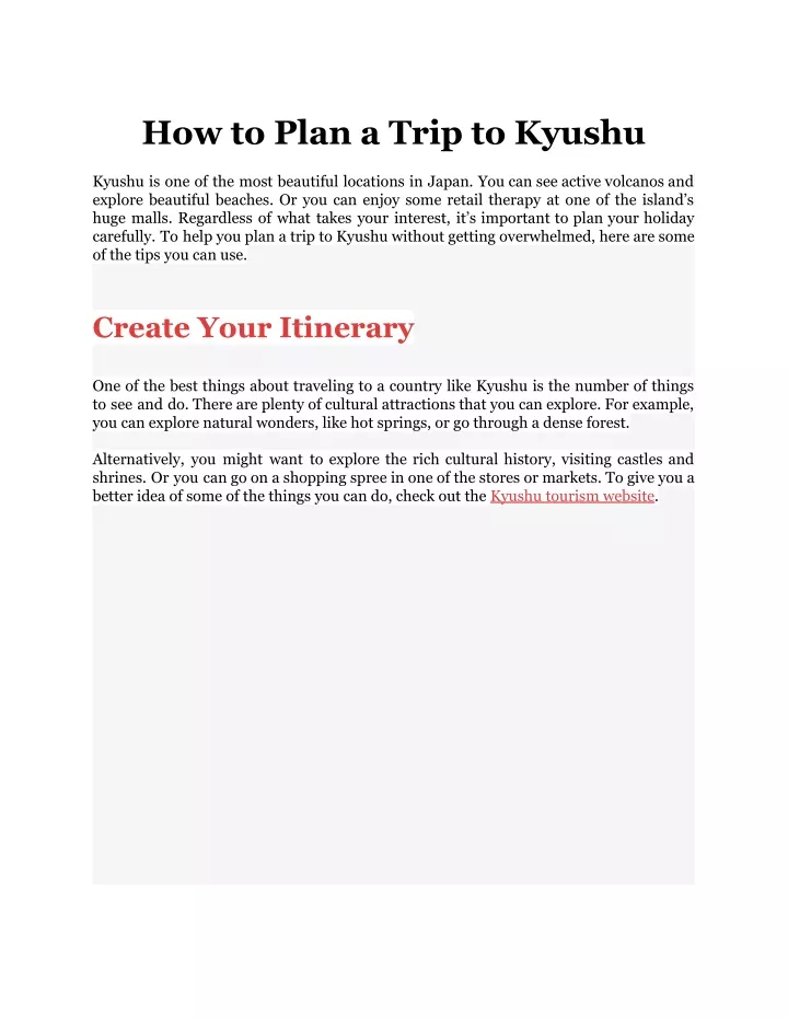 how to plan a trip to kyushu