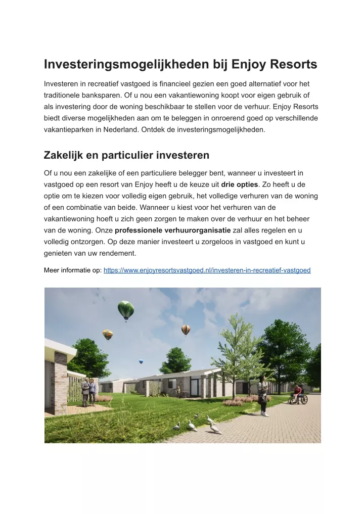 investeringsmogelijkheden bij enjoy resorts