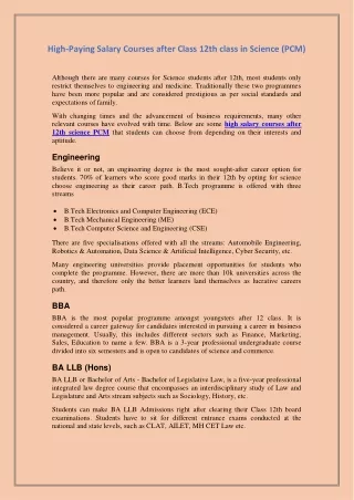 high paying salary courses after class 12th class