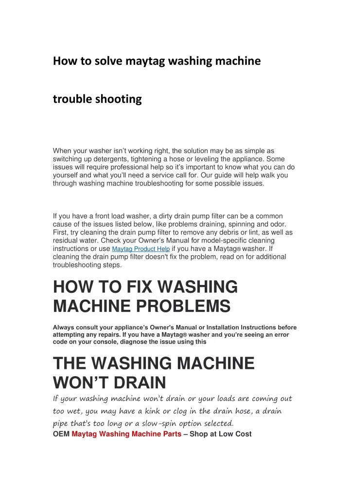 how to solve maytag washing machine