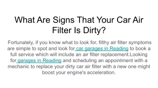 what are signs that your car air filter is dirty