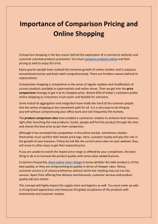 Importance of Comparison Pricing and Online Shopping