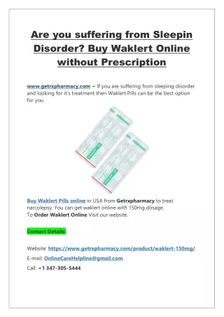 Are you suffering from Sleepin Disorder? Buy Waklert Online without Prescription