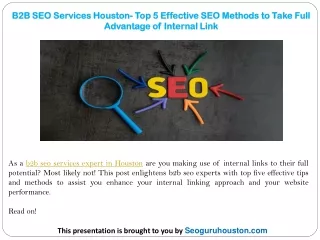 B2B SEO Services Houston- Top 5 Effective SEO Methods to Take Full Advantage of Internal Link
