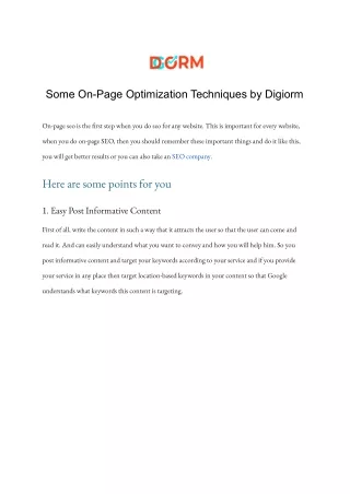 some on page optimization techniques by digiorm